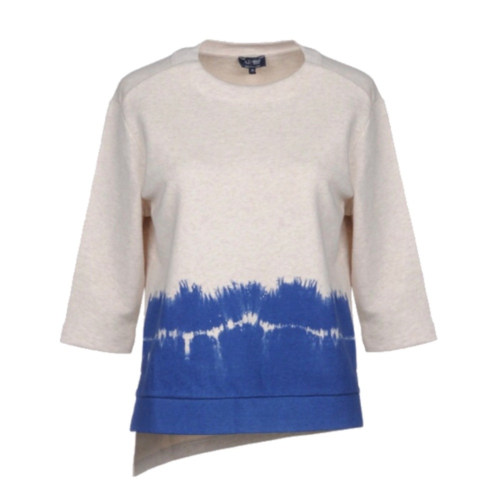 Armani Jeans tie dyed cotton 3/4 sleeves sweatshirt, blue / beige, oatmeal, EU42